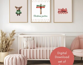 Christmas Nursery Wall Art Set | Reindeer, Train (Digital Download)