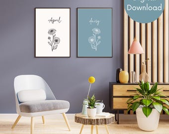 Daisy Flower Print Set: April Botanical Home Decor (Digital Download)