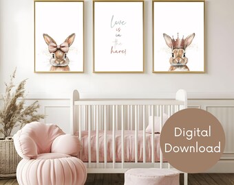 Easter Bunny Prints: Neutral Nursery Wall Art (Digital Download)