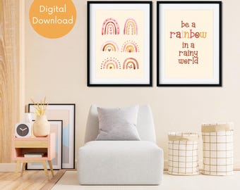 Pastel Rainbow Nursery Decor: Boho Kids Room Art Prints (Digital Download)