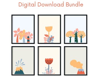 Tropical Nursery Art Prints: Volcano & Floral Set (Digital Download)