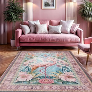 Flamingo Rug For Pink Room Decor, Pink  Rug For Coquette Room Decor, Cute Room Decor, Preppy Room Decor, Whimsical Rug, Flamingo Decor