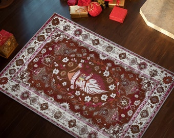 Vintage Christmas Bells Rug, Festive Holiday Rug, Washable Area