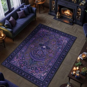 Witchcraft Rug For Witchy Decor, Purple Gothic Rug, Mystical Rug, Fairycore Decor, Cool Witchy Gift, Washable Rug, Whimsigoth Bedroom Decor