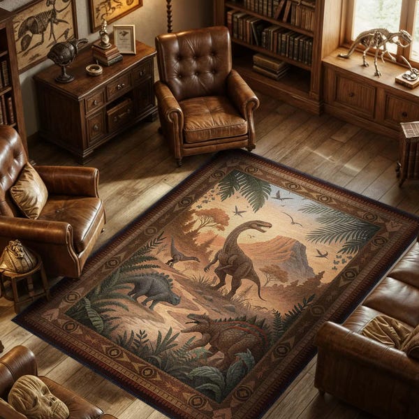 Alfombra de dinosaurios para decoración prehistórica, alfombra jurásica, alfombra de animales prehistóricos, alfombra decorativa vintage, alfombra estética para decoración de dinosaurios, alfombra de dinosaurios