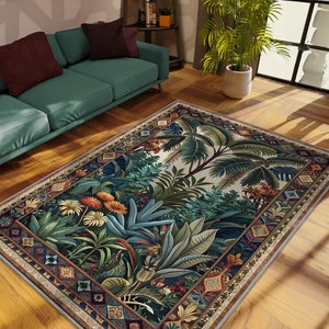 Forest Rug For Boho Decor, Jungle rug For Tropical Decor, Nature Rug, Tropical Area Rug, Rustic Aesthetic Living Room Rug, Cottagecore Rug