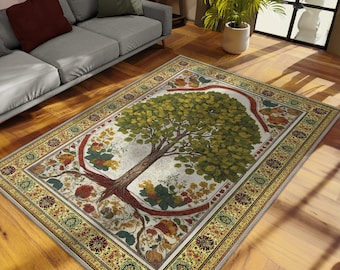 Linden Tree Rug For Fall Decor Aesthetic, Autumn Decor, Plant Rug, Fall Decor Rug, Aesthetic Living Room Rug, Washable Non-Slip Kitchen Rug