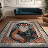 Floral Animal Rug, Orange Fox Rug, Washable Patio Rug, Gift for Office ...