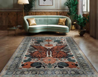 Butterfly Rug For Cozy Home Decor, Colorful Rug For Maximalist Decor, Rustic Decor, Cool Living Room Rug, Aesthetic Rug, Rustic Art Deco Rug