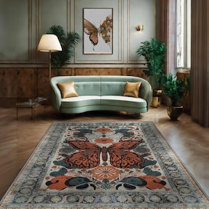 Butterfly Rug For Cozy Home Decor, Colorful Rug For Maximalist Decor, Rustic Decor, Cool Living Room Rug, Aesthetic Rug, Rustic Art Deco Rug