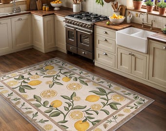 Tapete de Cozinha com Limão, Tapete Decorativo Amalfi com Frutas Cítricas, Tapete Italiano com Limão, Tapete de Cozinha Estilo Fazenda, Decoração Botânica Fresca para Casa