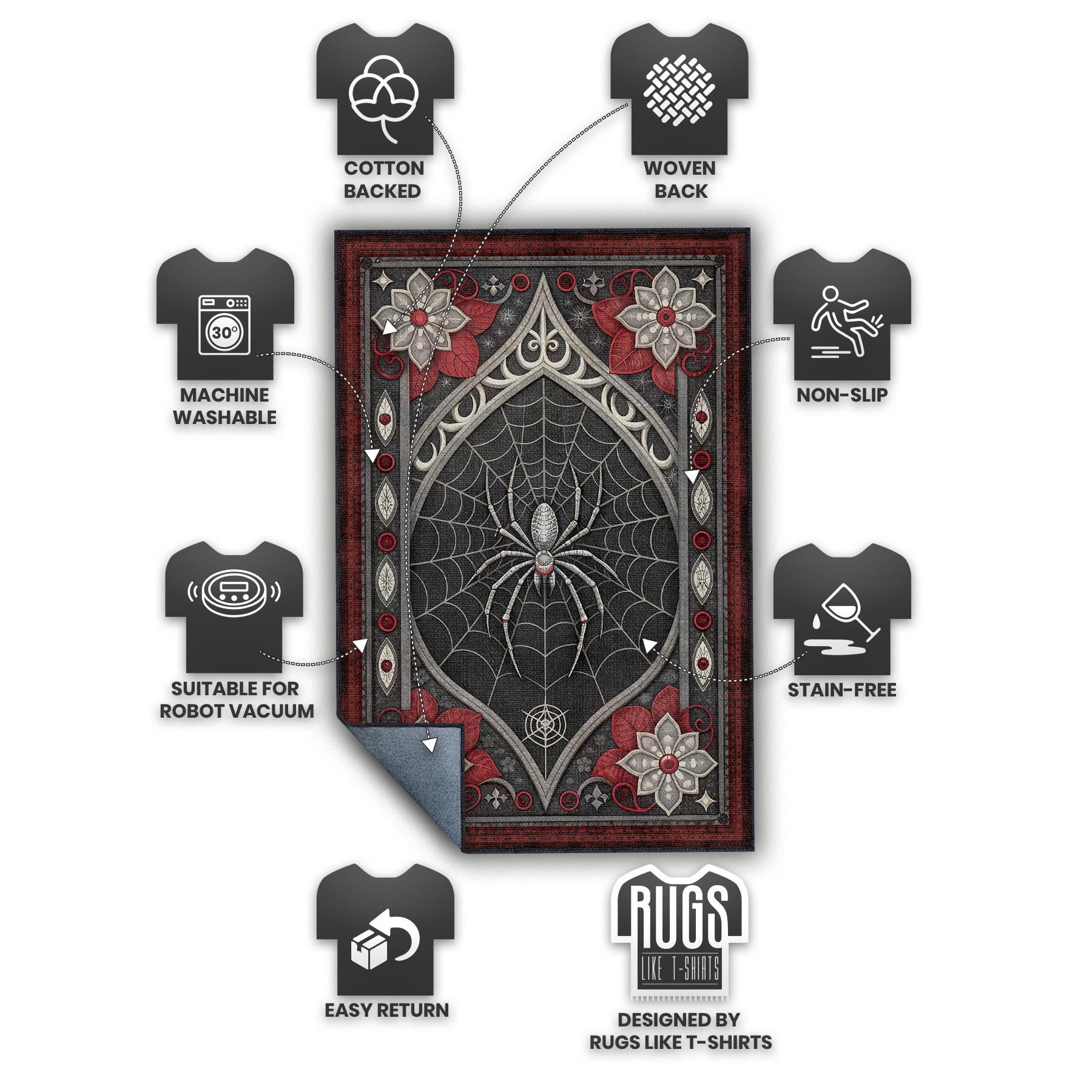 Gothic Spider Rug, Dark Academia Punk Washable Rug, Goth Home Decor ...