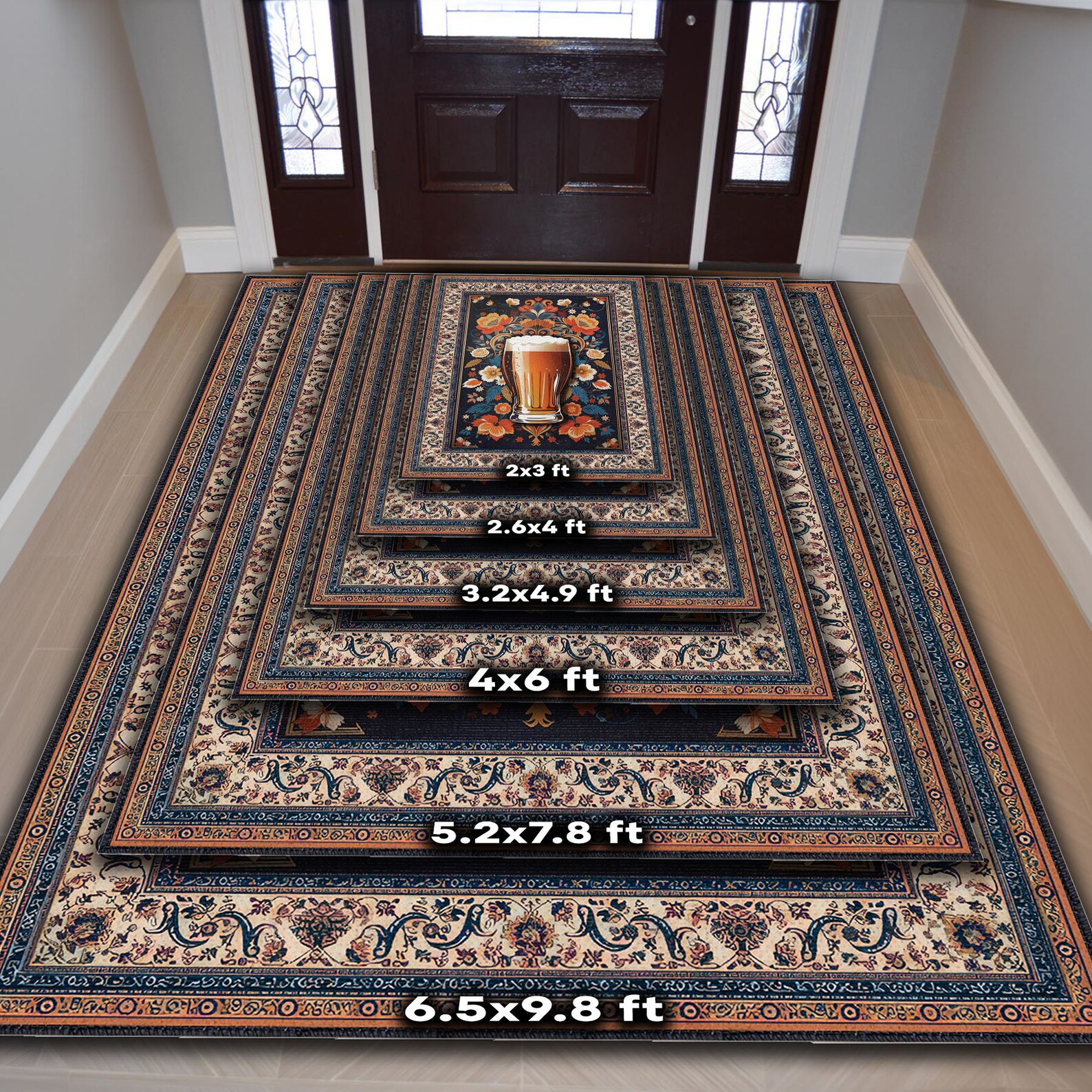 Beer Glass Rug, Home Bar Decor, Washable Area Rug, Man Cave Carpet ...
