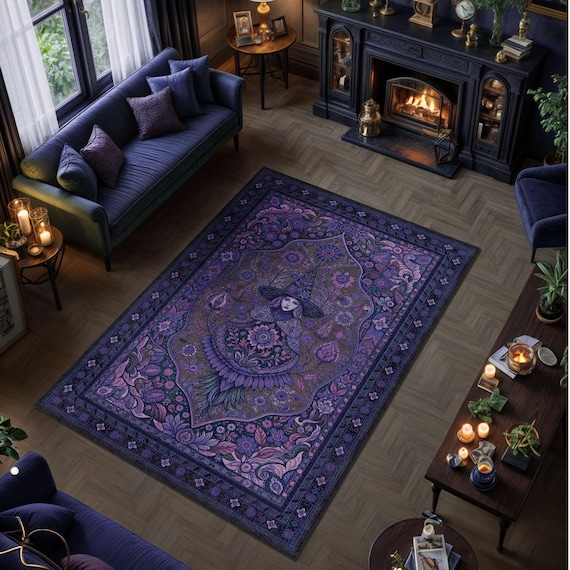 Witchcraft Rug For Witchy Decor, Purple Gothic Rug, Mystical Rug, Fairycore Decor, Cool Witchy Gift, Washable Rug, Whimsigoth Bedroom Decor
