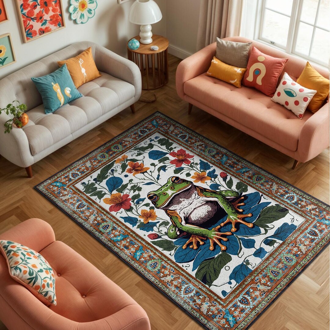 Frog Rug, Whimsical Home Decor, Playful Living Room Rug, Washable Rug ...