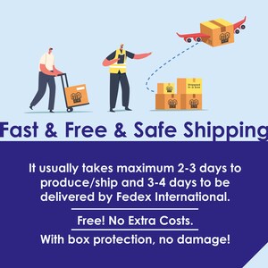 May include: A graphic illustration featuring two figures in work attire, one pushing a hand truck with a cardboard box and another gesturing toward a flying airplane carrying a box. Several brown cardboard boxes are stacked on the ground.