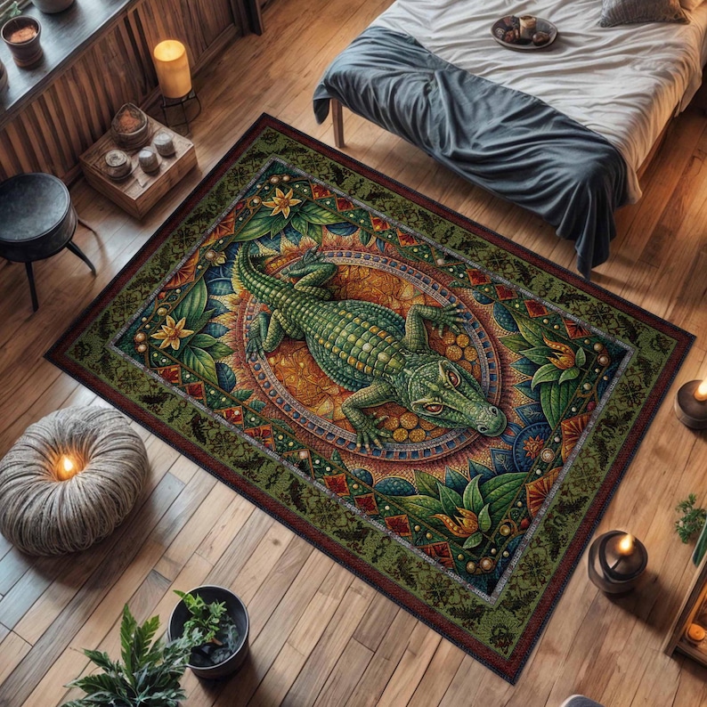 Cool Rug Lizard Crocodile Rug, Tropical Decor, Alligator Decor, Maximalist Washable Rug ...