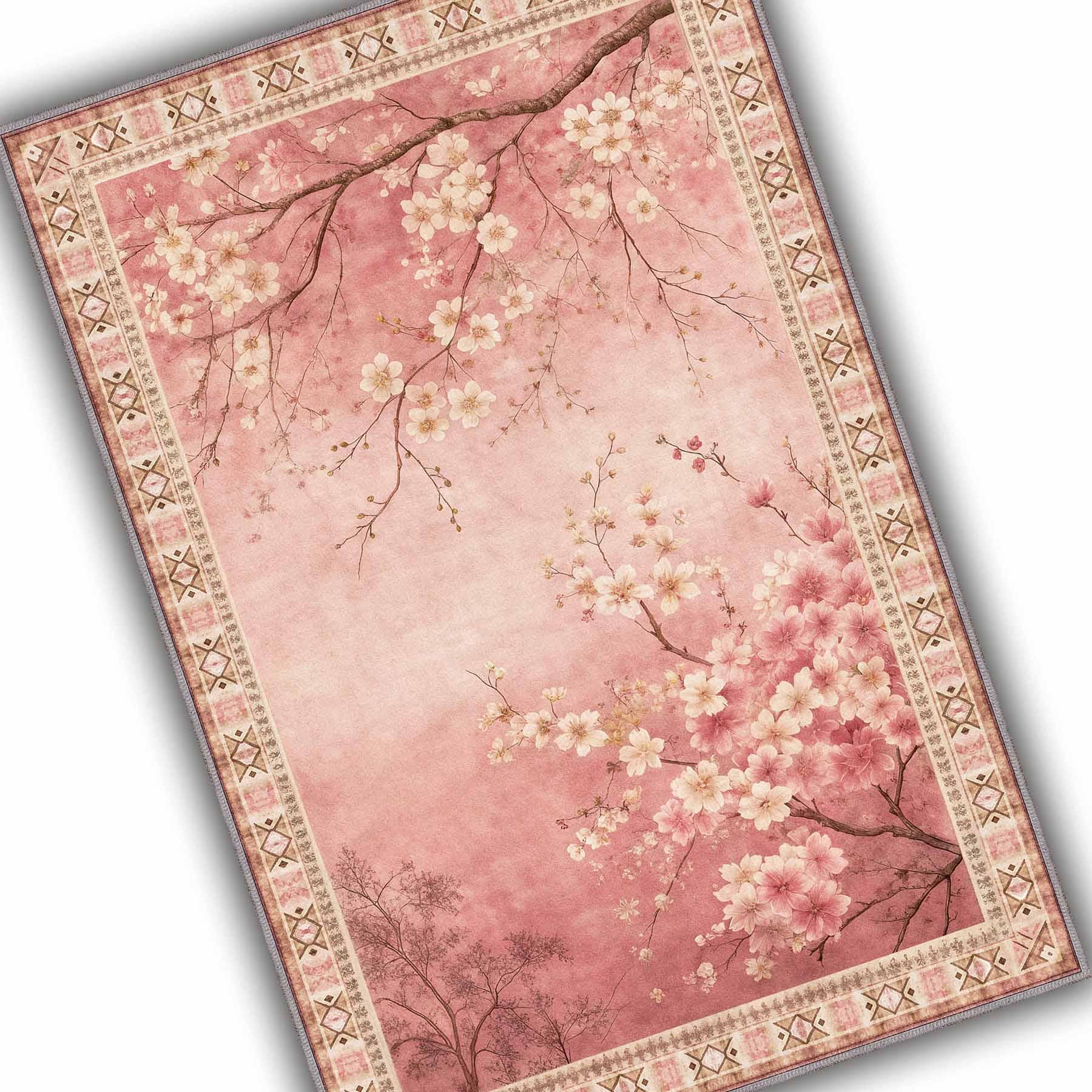 Sakura Rug Cherry Blossom Rug, Pink Sakura Floral Area Rug, Japanese Blossom ...