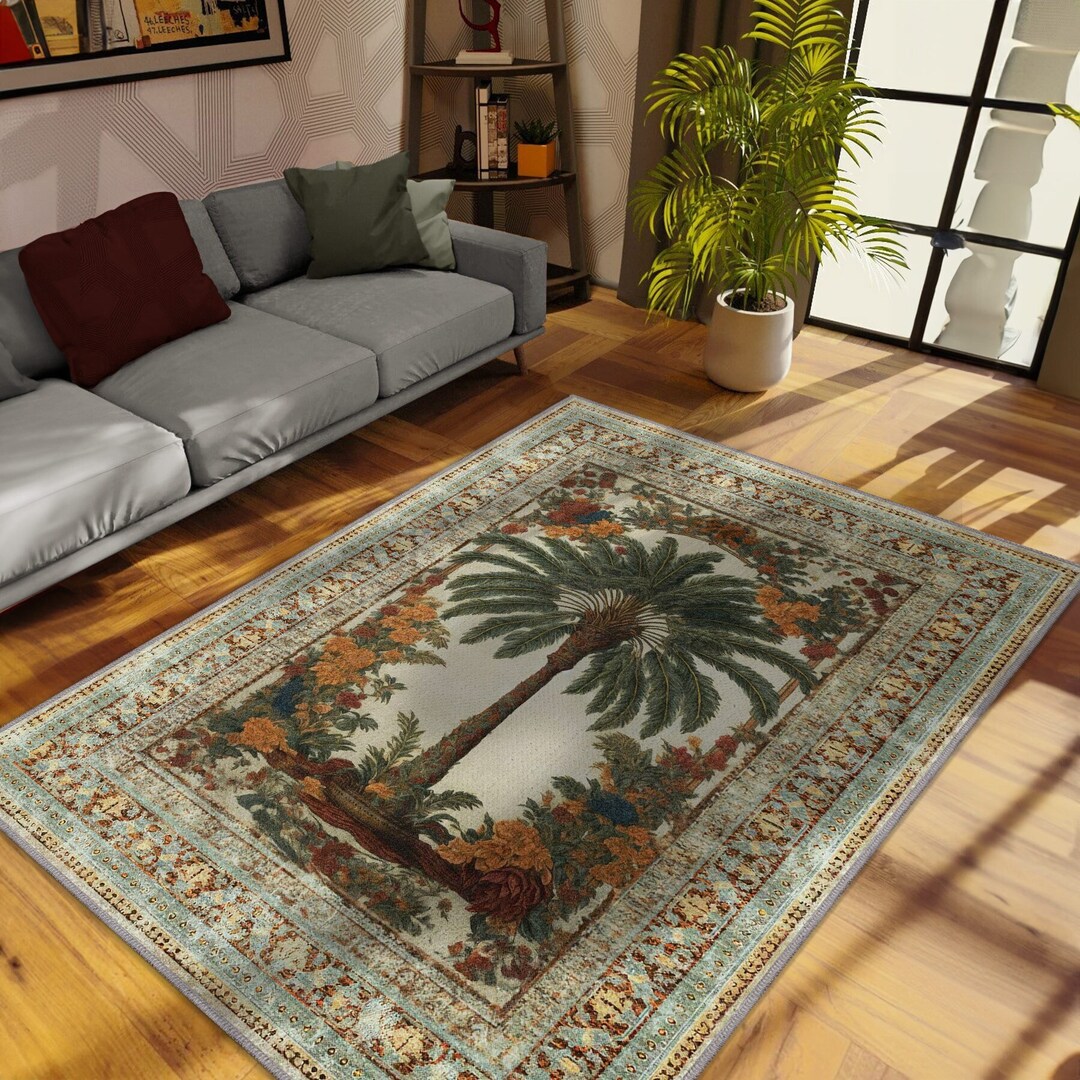 Tree Rug Modern Charming Palm Tree Print Rug for Coastal Home Decor, Maximalist Bedroom ...