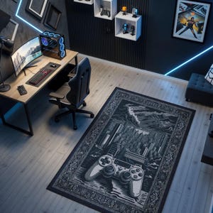 Gaming Rug, Gaming Room Rug, Gamer Decor, Dark Gamer Room, Gift For Gamer Boyfriend & Girlfriend, Navy Gaming Room Decor, Urban Gamer Rug