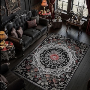 Gothic Spiderweb Rug, Red and Black Dark Academia Decor, Victorian Goth Rug, Whimsigoth Decor, Witchy Home Decor, Maximalist Room Decor