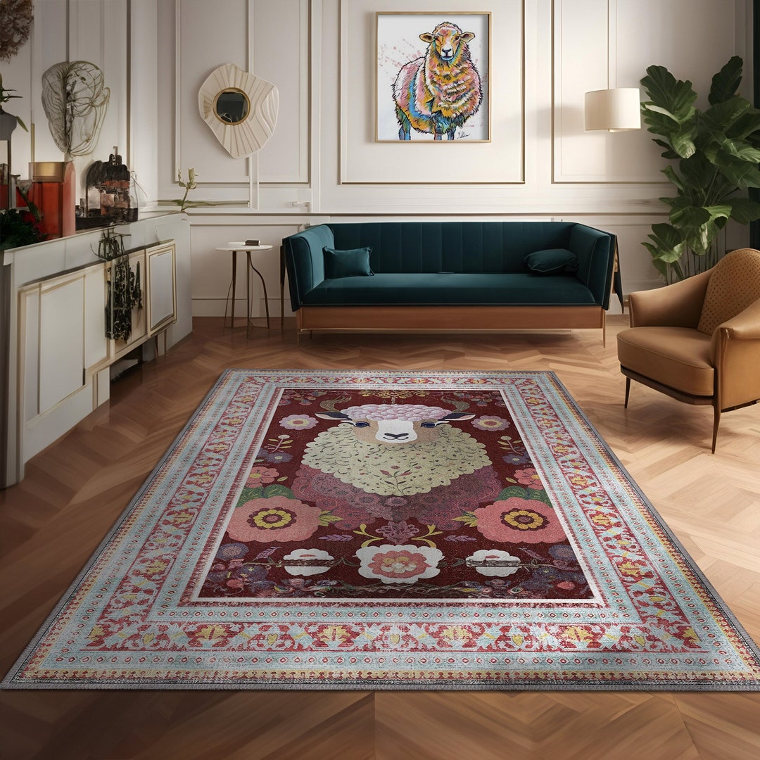 Whimsical Sheep Rug for Cute Room Decor, Colorful Rug for Preppy Room ...