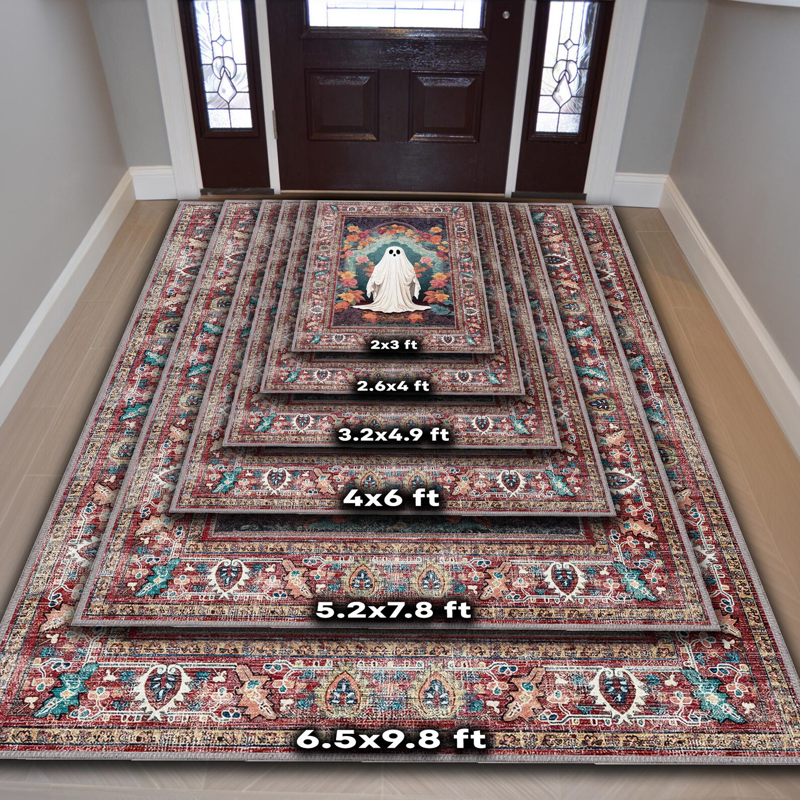 Halloween Ghost Scene Art Rug, Ghost Halloween Decor, Vintage Look ...