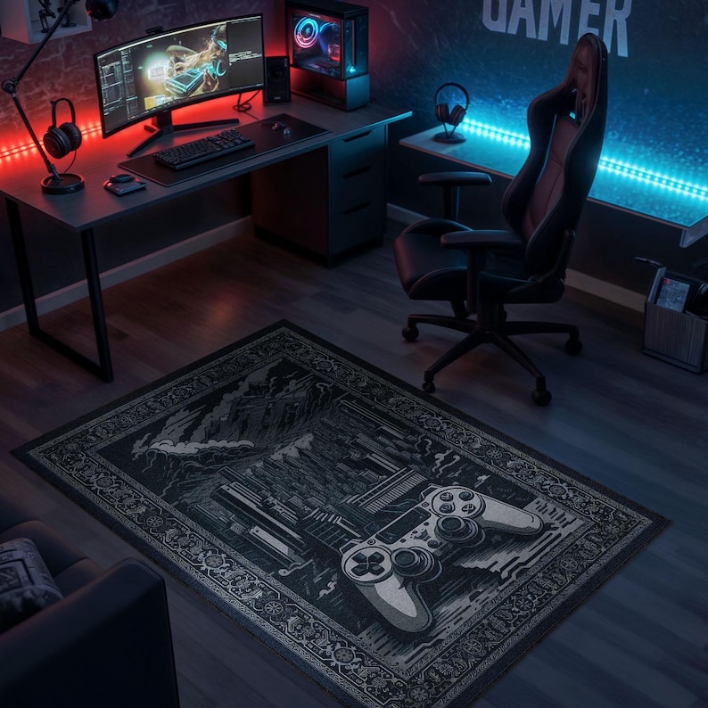Gaming Rug, Gaming Room Rug, Gamer Decor, Dark Gamer Room, Gift for ...