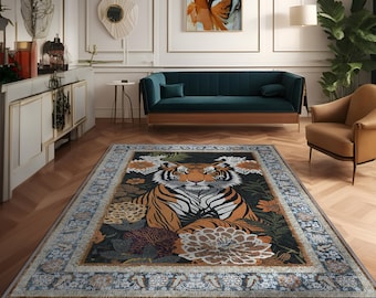 Alfombra de tigre, alfombra decorativa para una decoración atrevida, decoración maximalista, alfombra lavable colorida para una decoración llamativa, sala de estar, decoración intensa