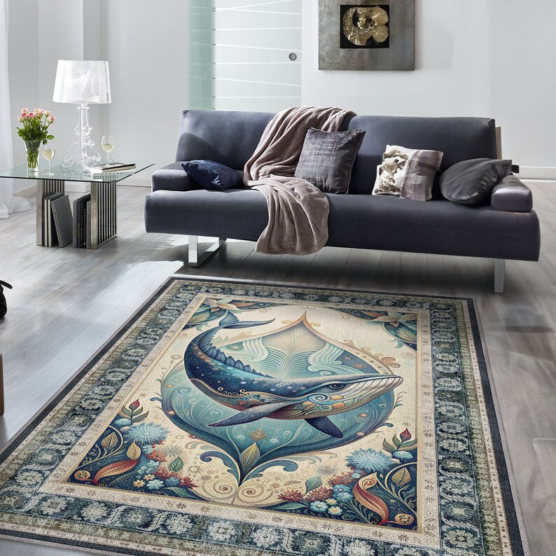 whale decor, whale gift, fish themed gift, whale rug,sea and flower decor, oceanarea rug, searug, bathroom rug, bath mat, bathrug blue, washable bath mat
