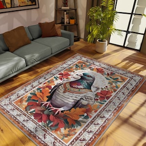 Pigeon Rug, Peace Dove Colorful Rug For Maximalist Decor, Bird Rug For Vibrant Room Decor, Washable Rug For Colorful Aesthetic Room Decor