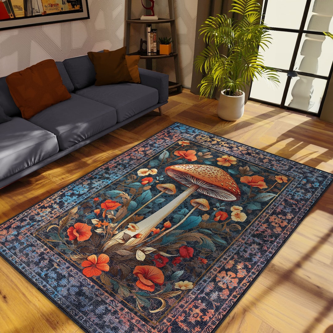 放送大学 割引 Mushroom Rug for Hippie Room Decor, Trippy Rug for Weirdcore ラグ・カーペット