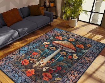 Pilzteppich für Wohnzimmer, Bunter Whimsigoth-Vorleger, Weirdcore-Raumdekor, Waschbarer Ästhetischer Teppich Für Wohnheimdekor, Pilzdekor