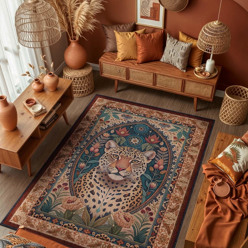Maximilast Rug Leopard Rug, Maximalist Rug, Jungle Animal Print Carpet for Living Room ...