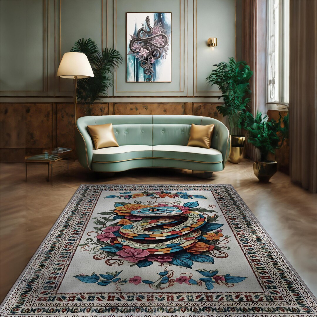 Snake Rug With Flowers in Persian Rug Look, an Unique Rug Design That ...