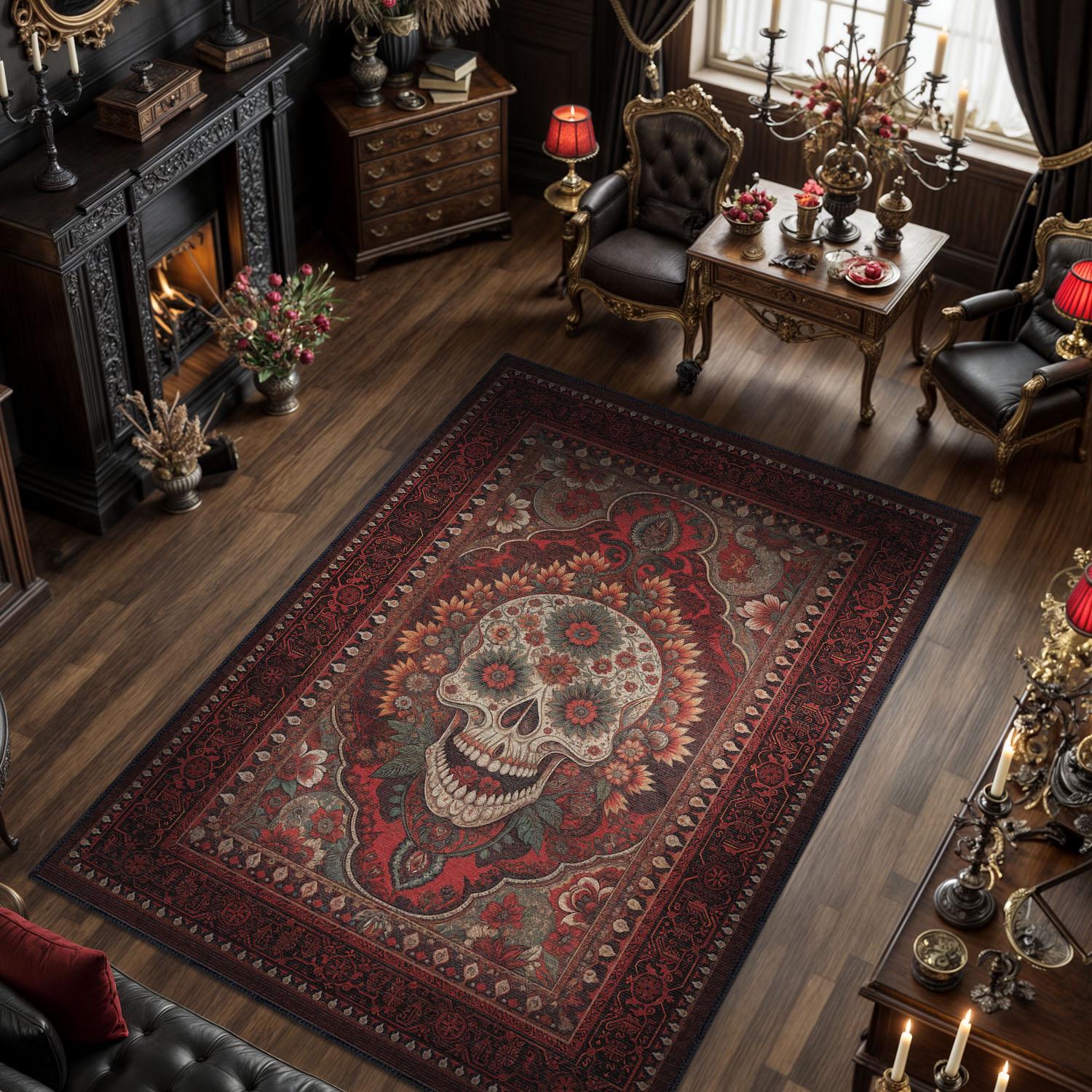 Skull Rug, Moody Rug for Gothic Home Decor, Sugar Skull