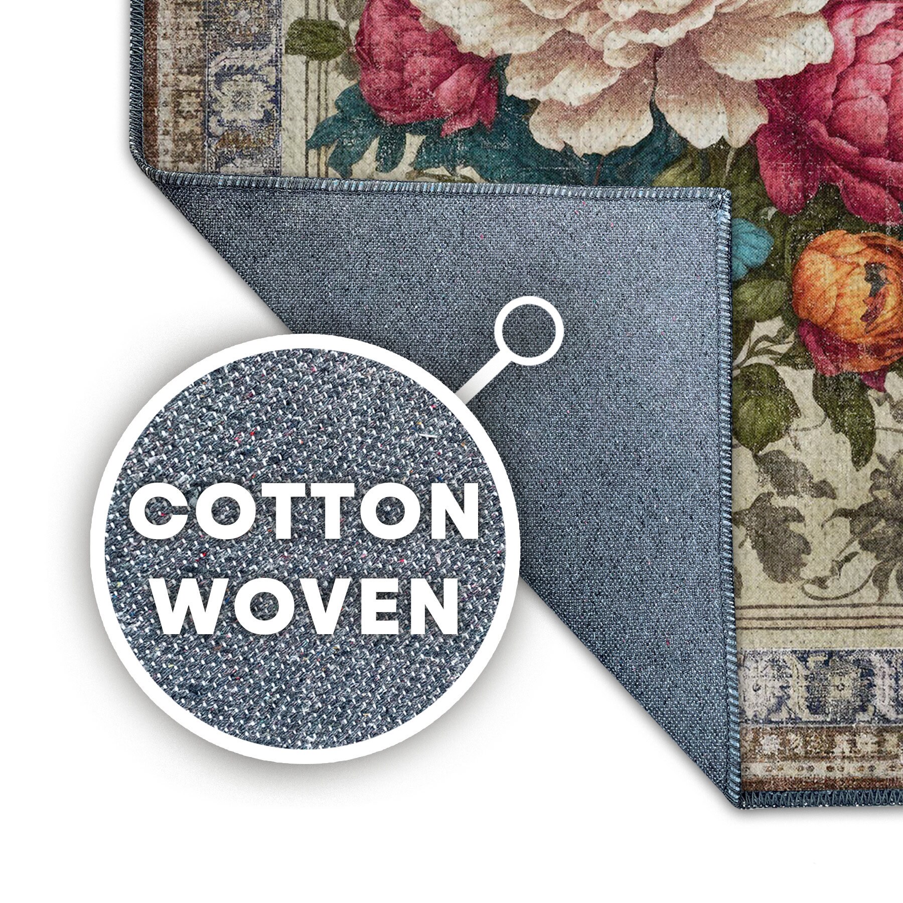 Vintage Look Peony Printed Flower Rug, Colorful Rug, Rustic Home Decor ...