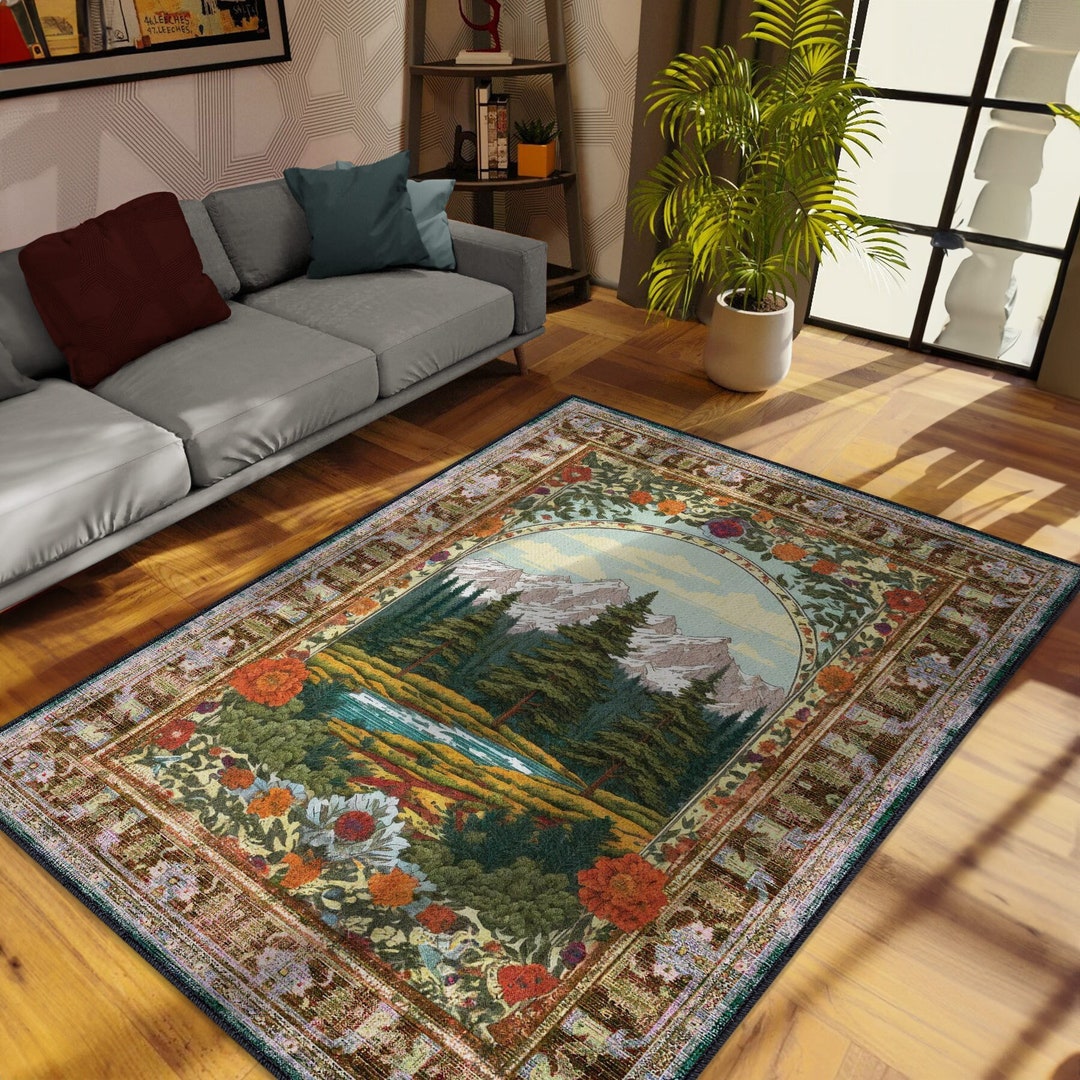 Spruce Tree Rug Colorado Spruce Rug, Vintage Washable Rug, Winter Home Decor, Cozy Rug ...