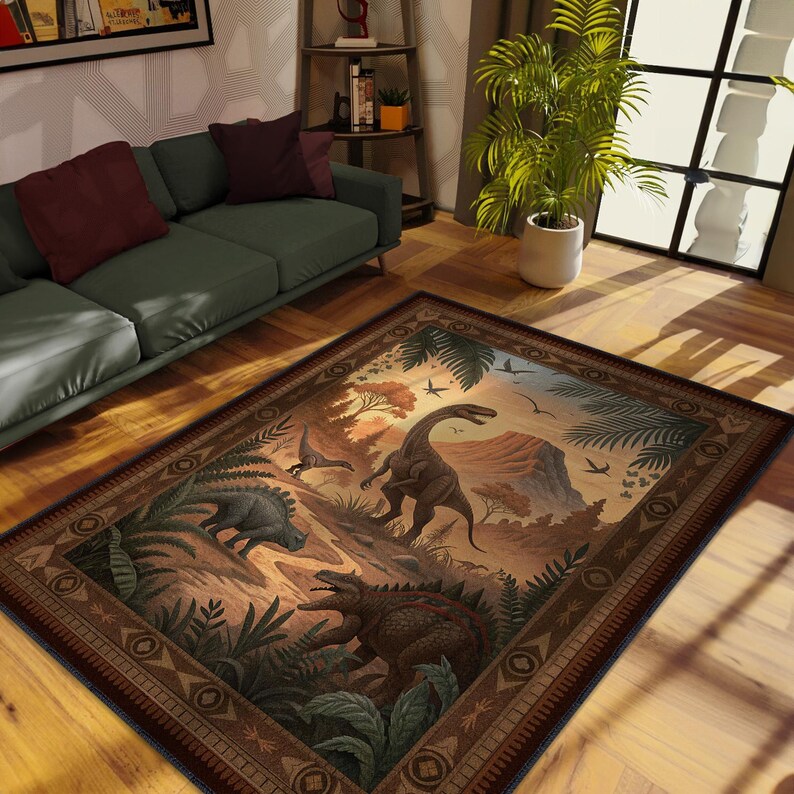 Dinosaur Rug for Prehistoric Decor, Jurassic Rug, Prehistoric Animal ...
