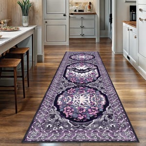 Gothic Bat Rug, Dark Floral Carpet, Washable Area Rug, Whimsigoth Room Decor, Purple Goth Mat, Macabre Home Accent, Spooky Floor Art