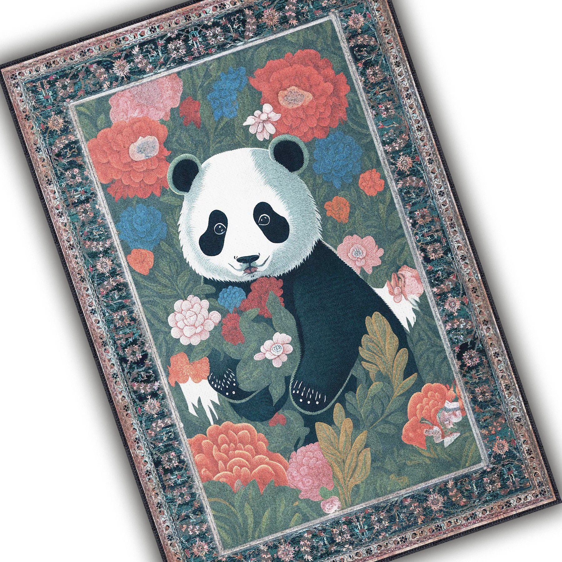 Real Panda Rug Cute Panda Rug With Colorful Flowers and A Vintage Look, Art Deco ...