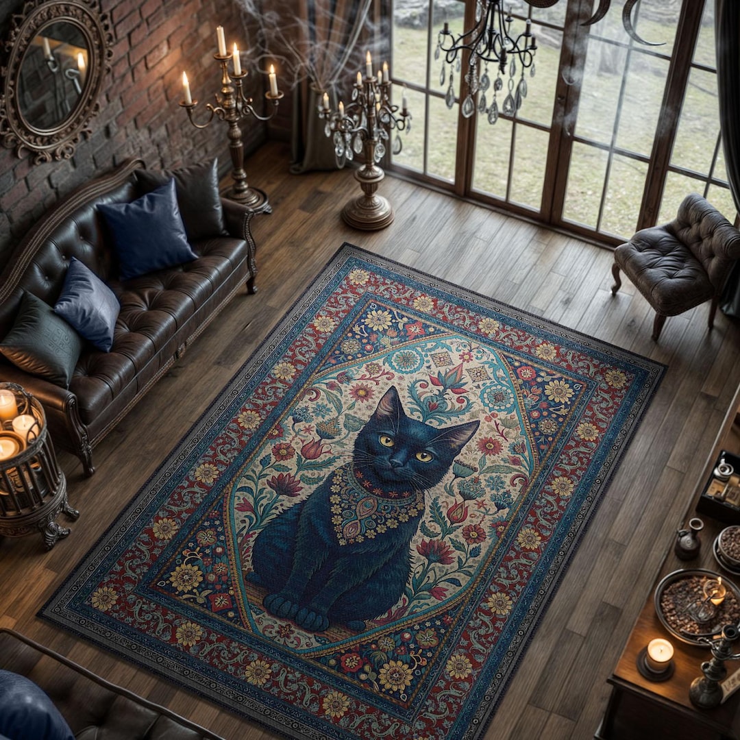 Gothy Rug Gothic Black Cat Rug for Cottage Goth Decor, Floral Dark Academia Rug ...