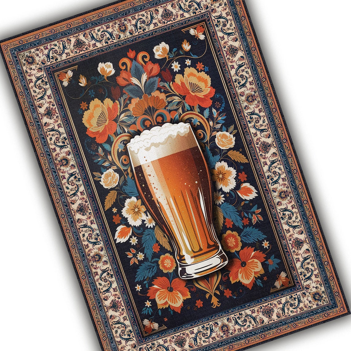 Beer Glass Rug, Home Bar Decor, Washable Area Rug, Man Cave Carpet ...