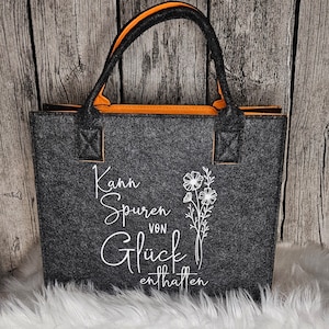 Filztaschen | Geschenk | bunt | robuste Filztasche mit Spruch "Kann Spuren von Glück enthalten"