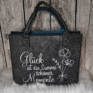 Filztaschen | Geschenk | bunt | robuste Filztasche mit Spruch "Glück ist die Summer schöner Momente"