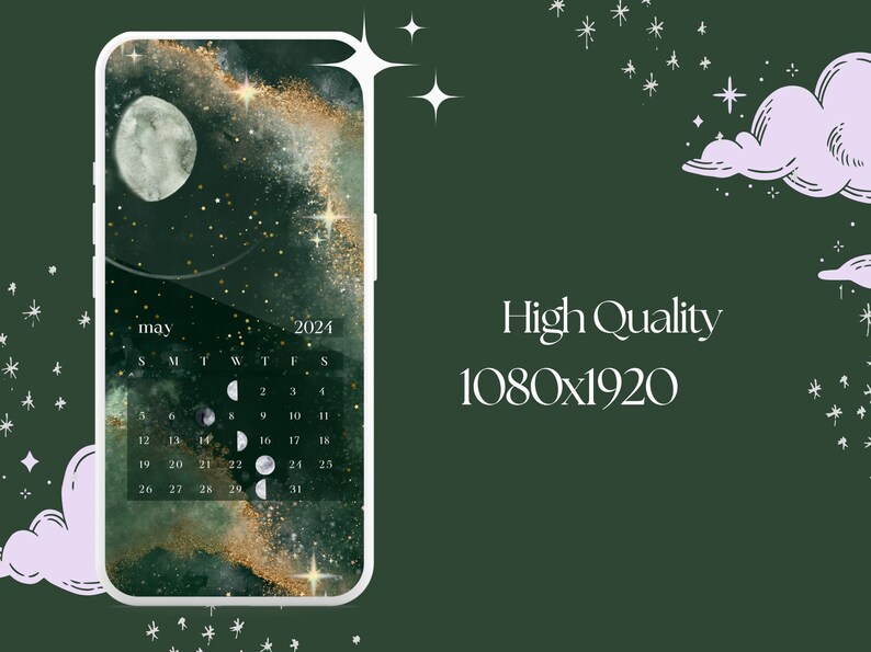 Moon Phase Calendar 2024 Phone Wallpaper, Lunar Calendar 2024 Phone