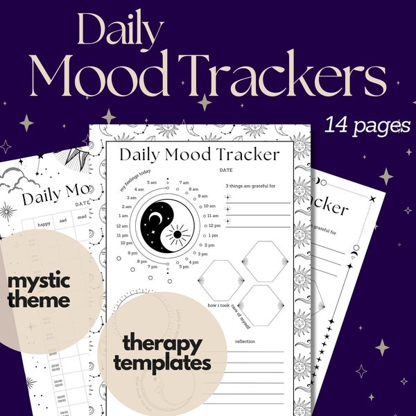 Daily Mood Tracker Printable (Mystic), Mood Journal Planner Insert, Mood Chart Template, Mental Health Track, Depression and Emotion Tracker