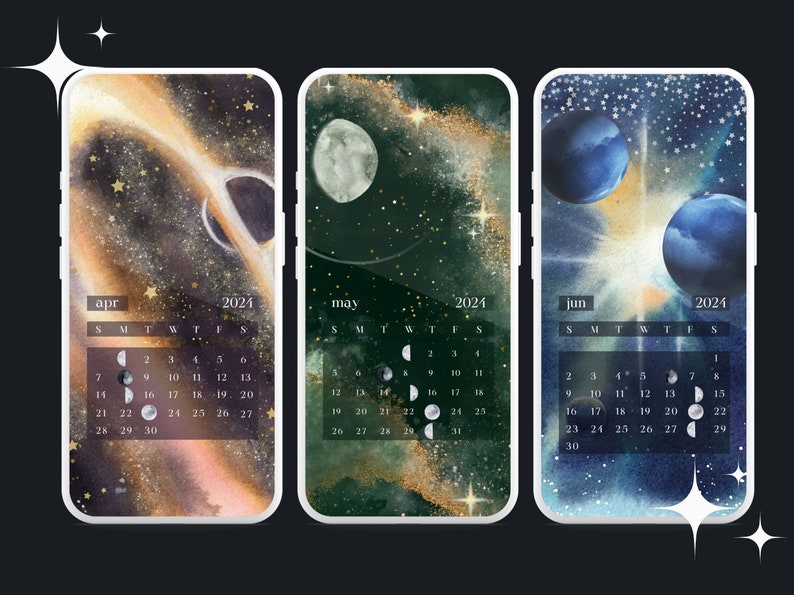 Moon Phase Calendar 2024 Phone Wallpaper, Lunar Calendar 2024 Phone
