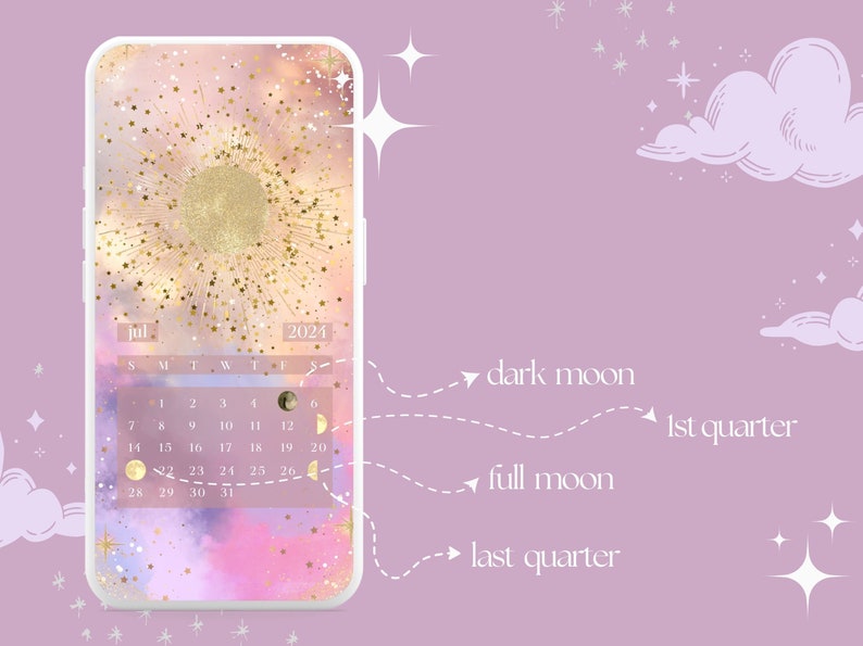 Moon Phase Calendar 2024 Phone Wallpaper, Lunar Calendar 2024 Phone