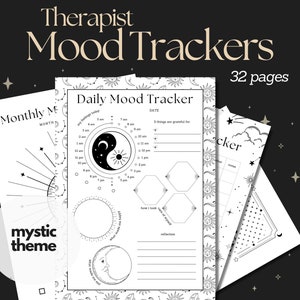 Mood Tracker Printable (Celestial), Yearly Monthly Weekly Daily Mood Chart Template, Emotion Mental Health Depression Track, PDF Insert